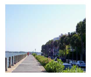 the boardwalk along the Cooper River in Charleston, SC